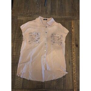 Chic me Womens Pink Gilet Sleeveless Top Size M Button - Sequins